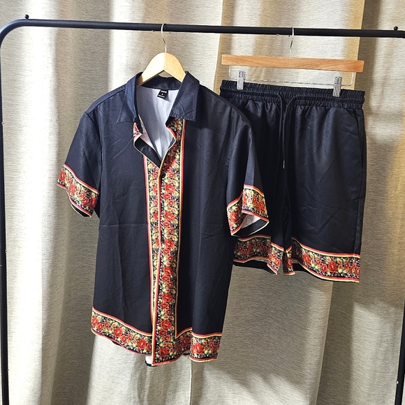 Other - Mens floral trim festival set shirt & shorts size s